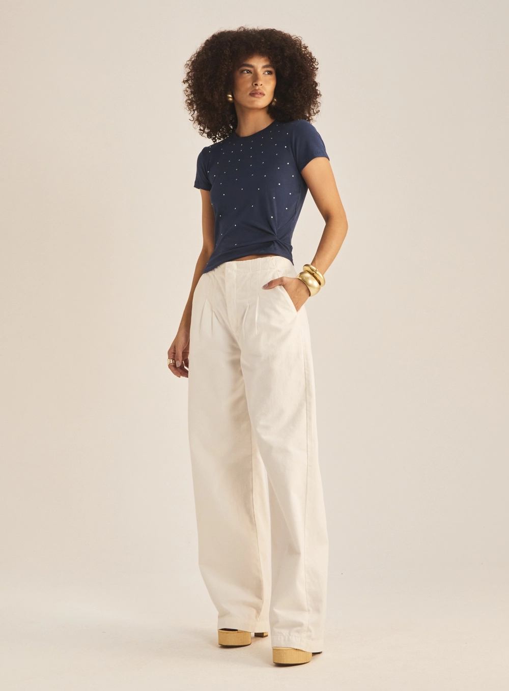 Camiseta Feminina Small Com Aplicação Azul 1