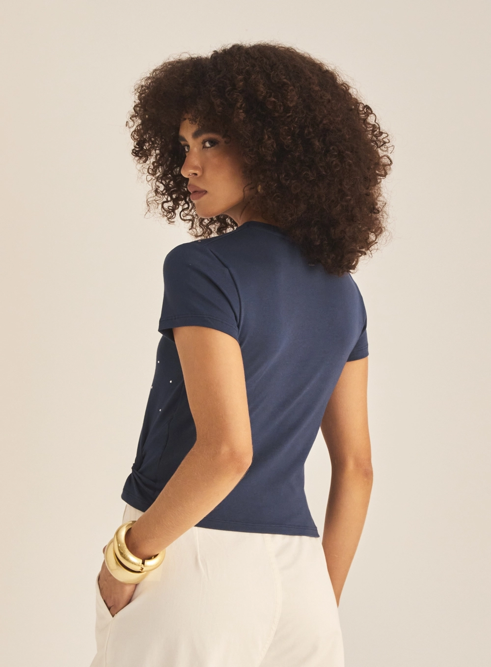 Camiseta Feminina Small Com Aplicação Azul 4