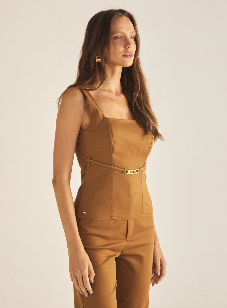 Blusa Feminina Slim Com Cinto Marrom Evermore 3