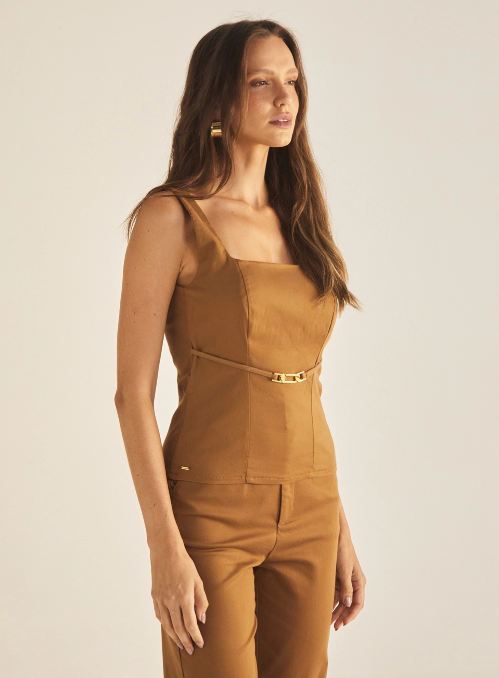 Blusa Feminina Slim Com Cinto Marrom Evermore 3