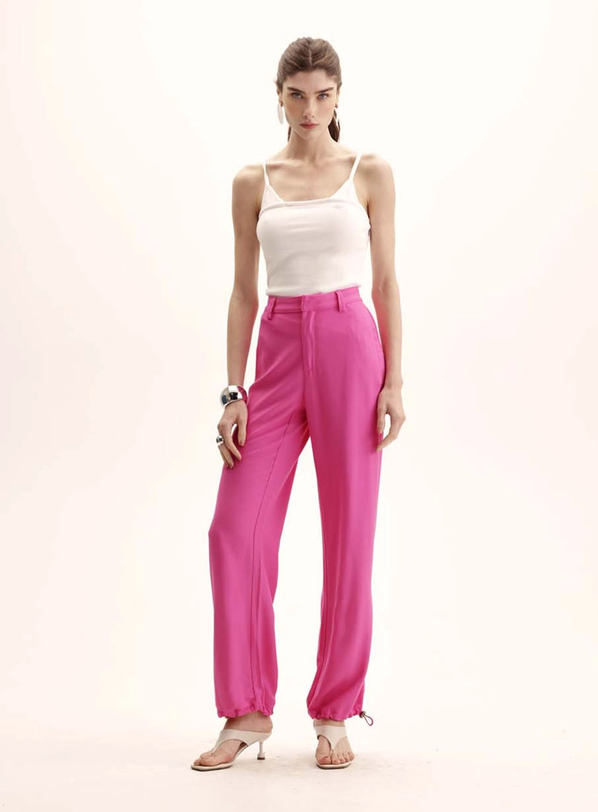 Calça Feminina Alfaiataria Jogger Barra Ajustável Rosa 1