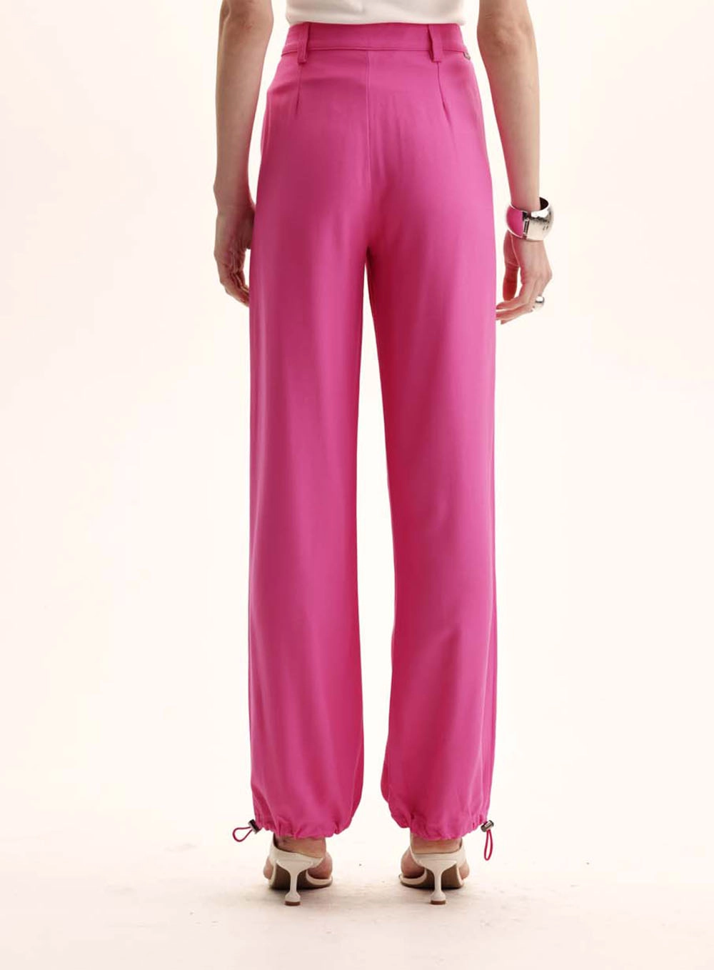 Calça Feminina Alfaiataria Jogger Barra Ajustável Rosa 3