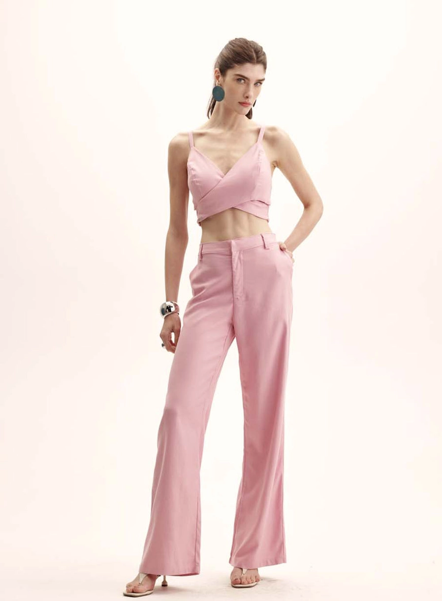 Calça Feminina Alfaiataria Reta Flare Rosa 1