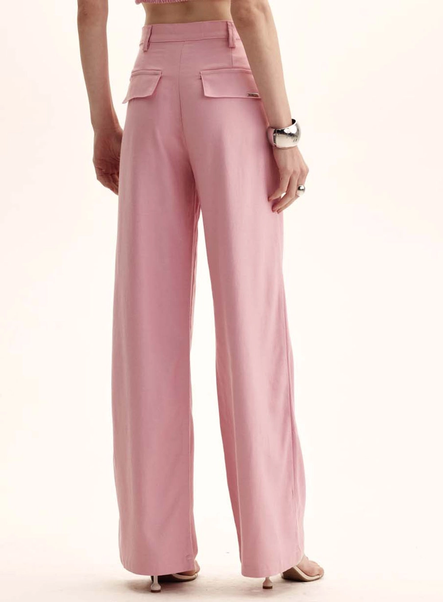 Calça Feminina Alfaiataria Reta Flare Rosa 3