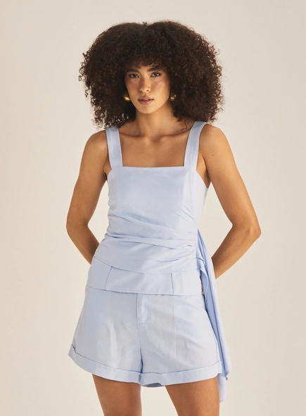 Blusa Feminina Linho Com Sobreposição