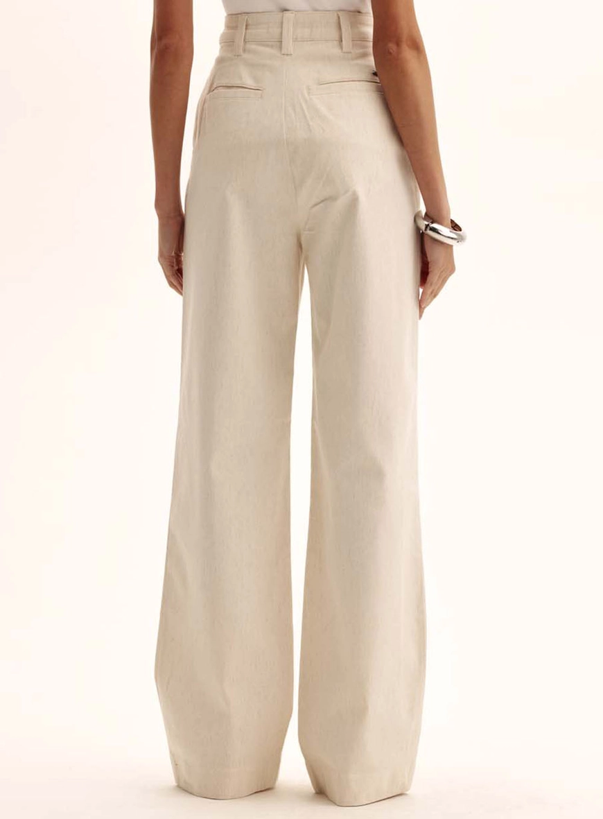 Calça Feminina Alfaiataria Reta Pantalona Bege 4