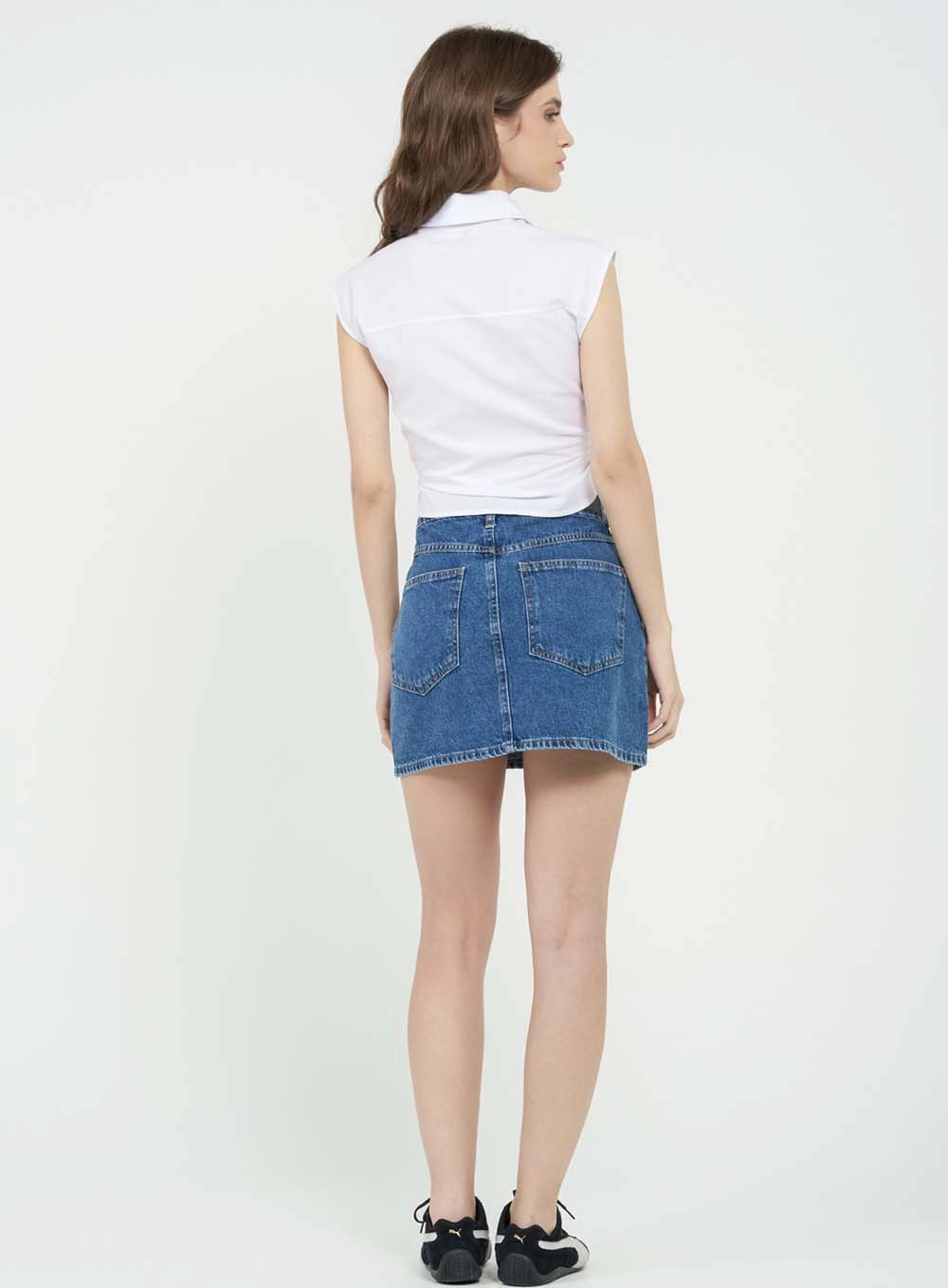 Saia Jeans Slim Com Detalhe Logo Foil Índigo 4