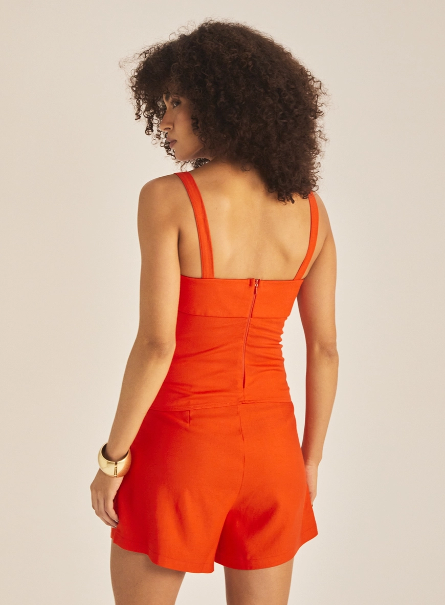Blusa Feminina Slim Linho Decote Com Dobra Vermelho 4