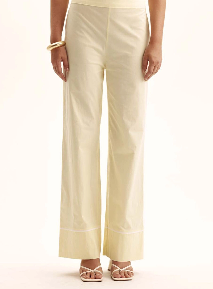 Calça Feminina Comfort Listrada Cós Com Elástico Amarelo 2