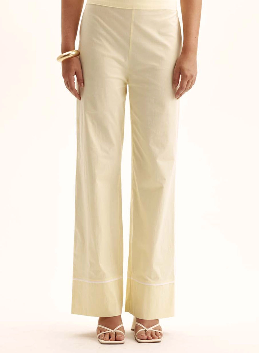Calça Feminina Comfort Listrada Cós Com Elástico Amarelo 2