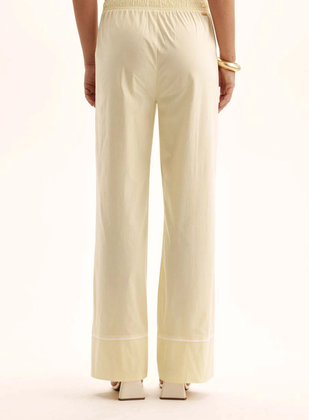 Calça Feminina Comfort Listrada Cós Com Elástico Amarelo 4