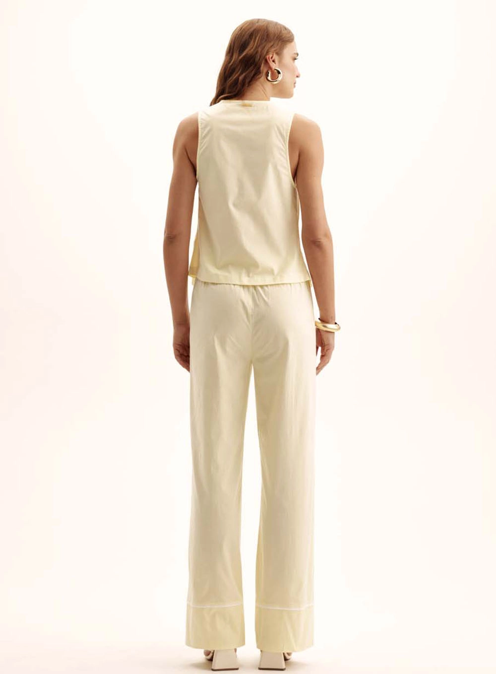 Calça Feminina Comfort Listrada Cós Com Elástico Amarelo 5