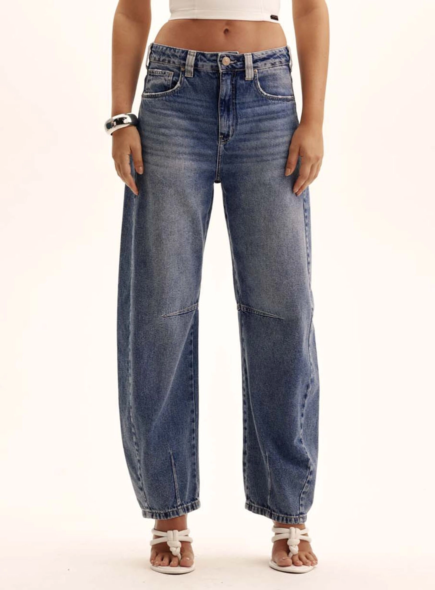 Calça Jeans Feminina Barrel Cós Baixo Índigo 2