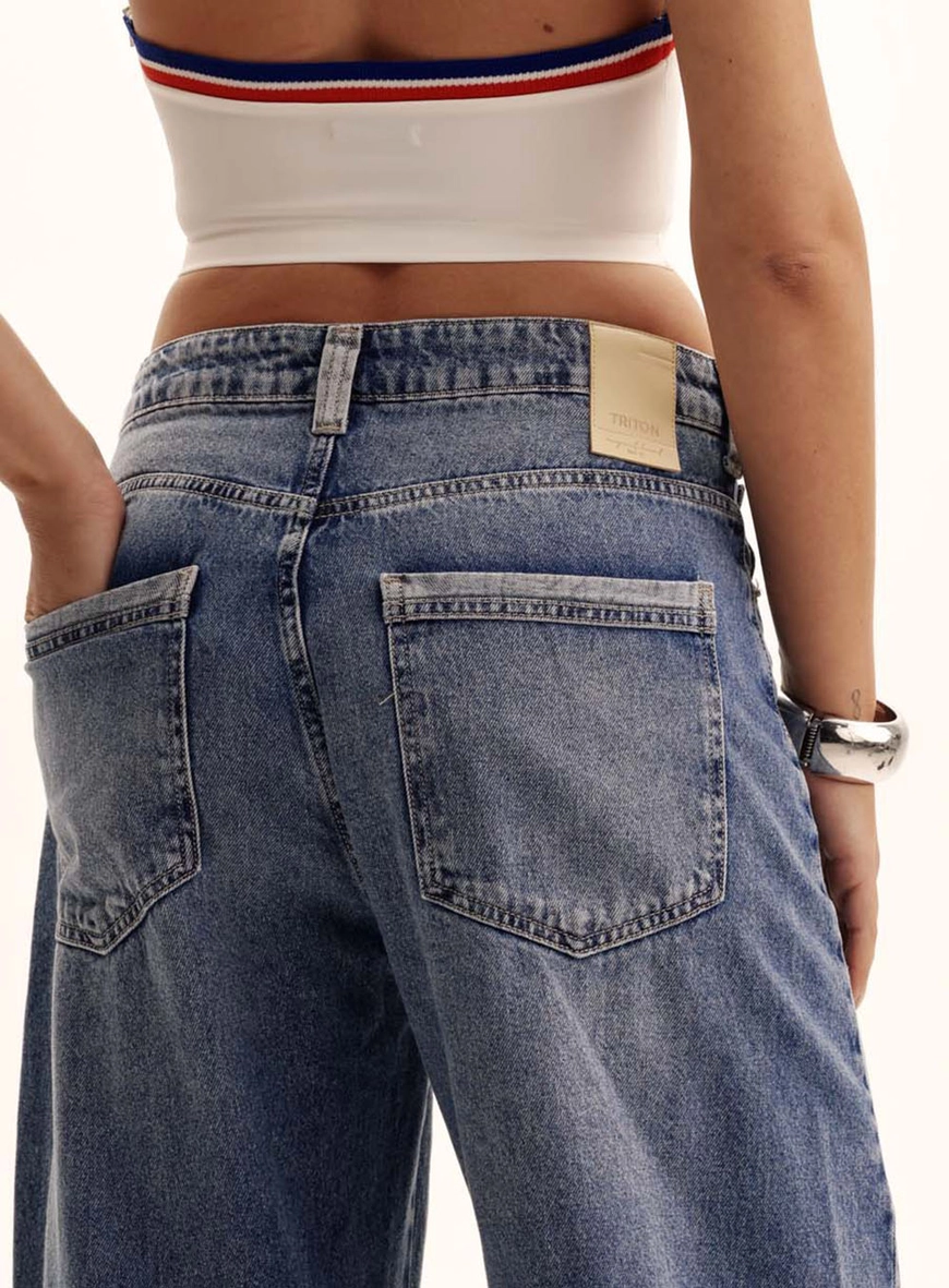 Calça Jeans Feminina Barrel Cós Baixo Índigo 3