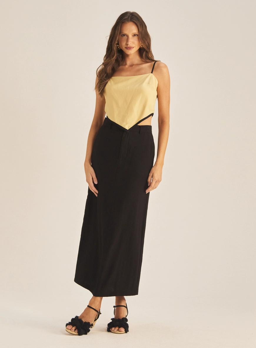 Blusa Feminina Alfaiataria Linho Alça Com Laço Bege 1