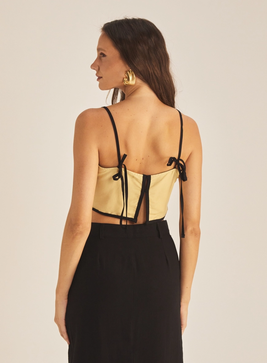 Blusa Feminina Alfaiataria Linho Alça Com Laço Bege 4