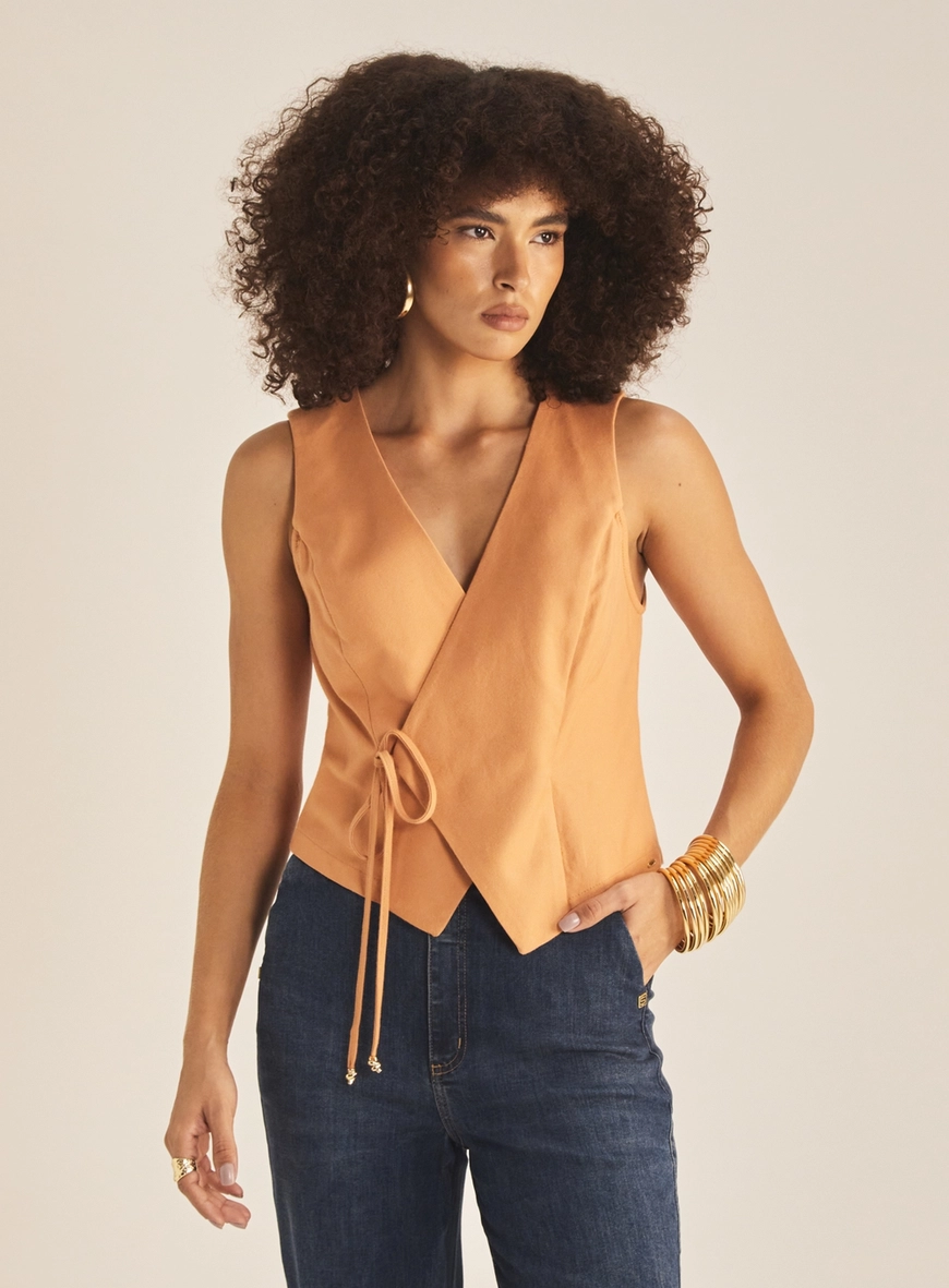 Blusa Feminina Comfort Sarja Com Amarração Bege 2