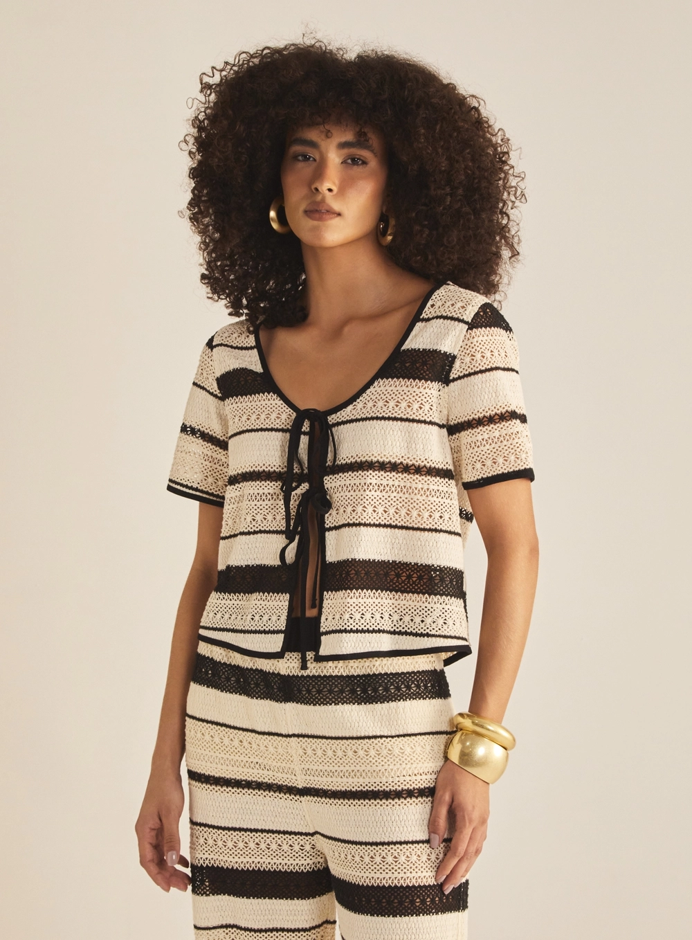 Blusa Feminina Comfort Detalhe Laço Listrada Estampados 2