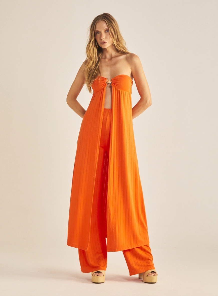 Blusa Feminina Túnica Sem Alça Canelada Laranja 2