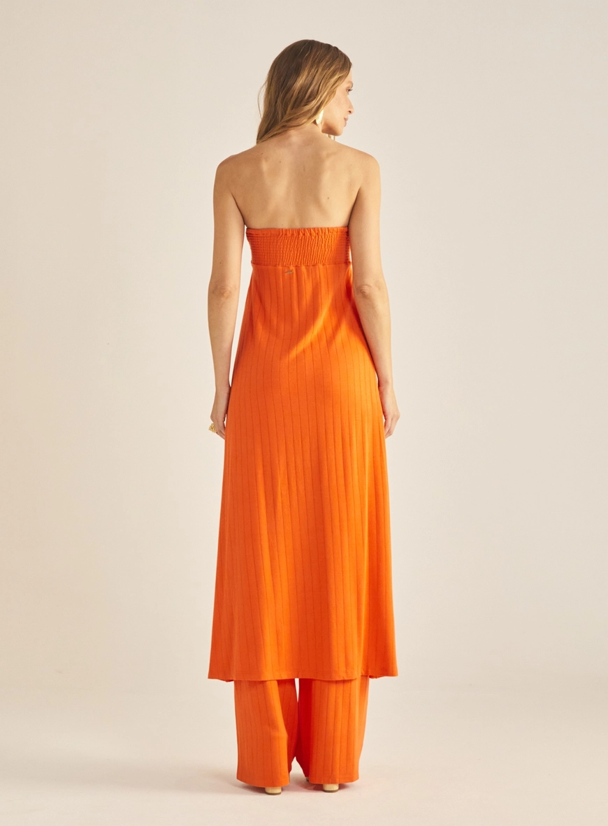 Blusa Feminina Túnica Sem Alça Canelada Laranja 4