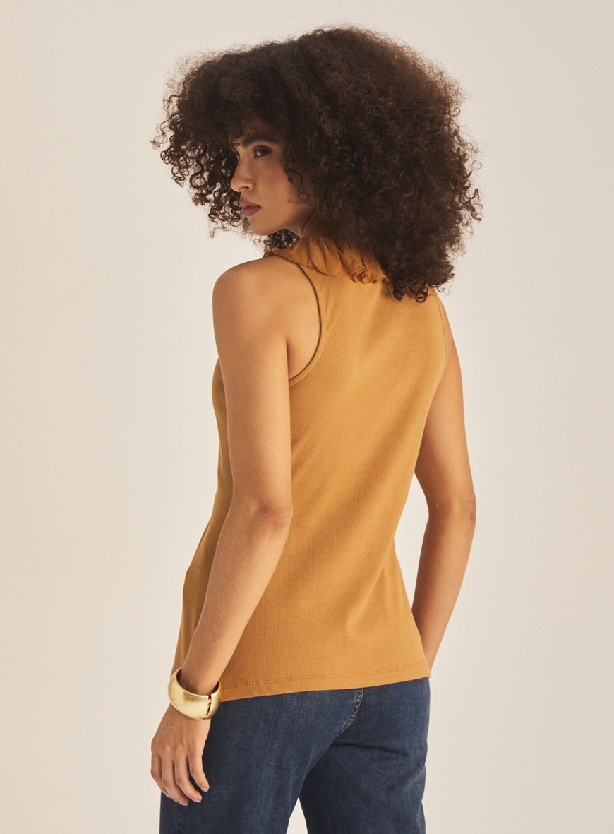 Blusa Feminina Comfort Com Babados E Amarração Marrom Evermore 4