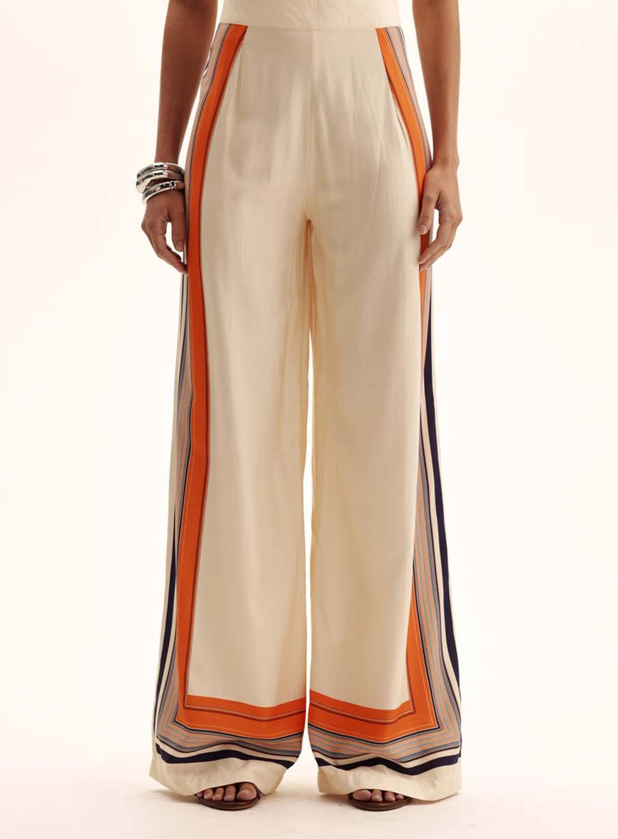 Calça Feminina Reta Scarf Stripe Bege 2