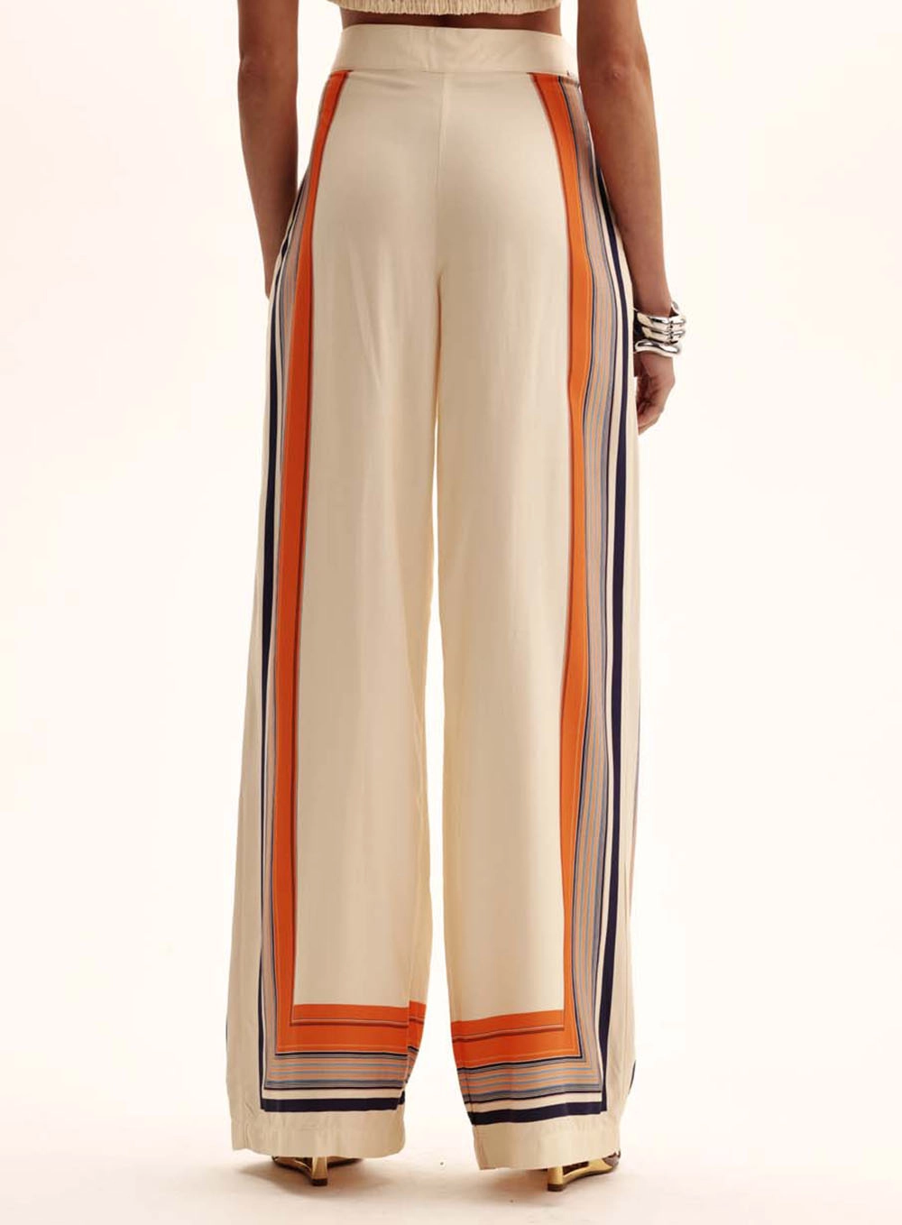 Calça Feminina Reta Scarf Stripe Bege 3