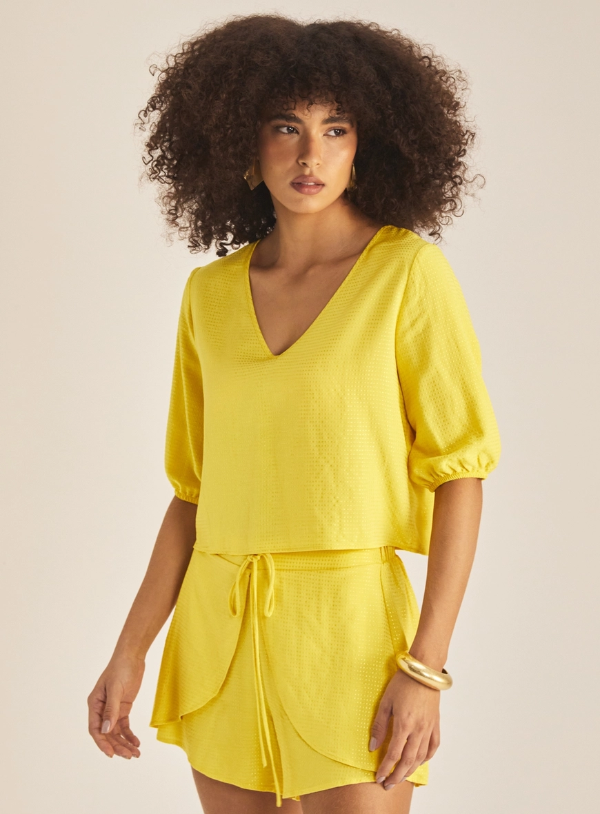 Blusa Feminina Comfort Manga Bufante Amarelo 2