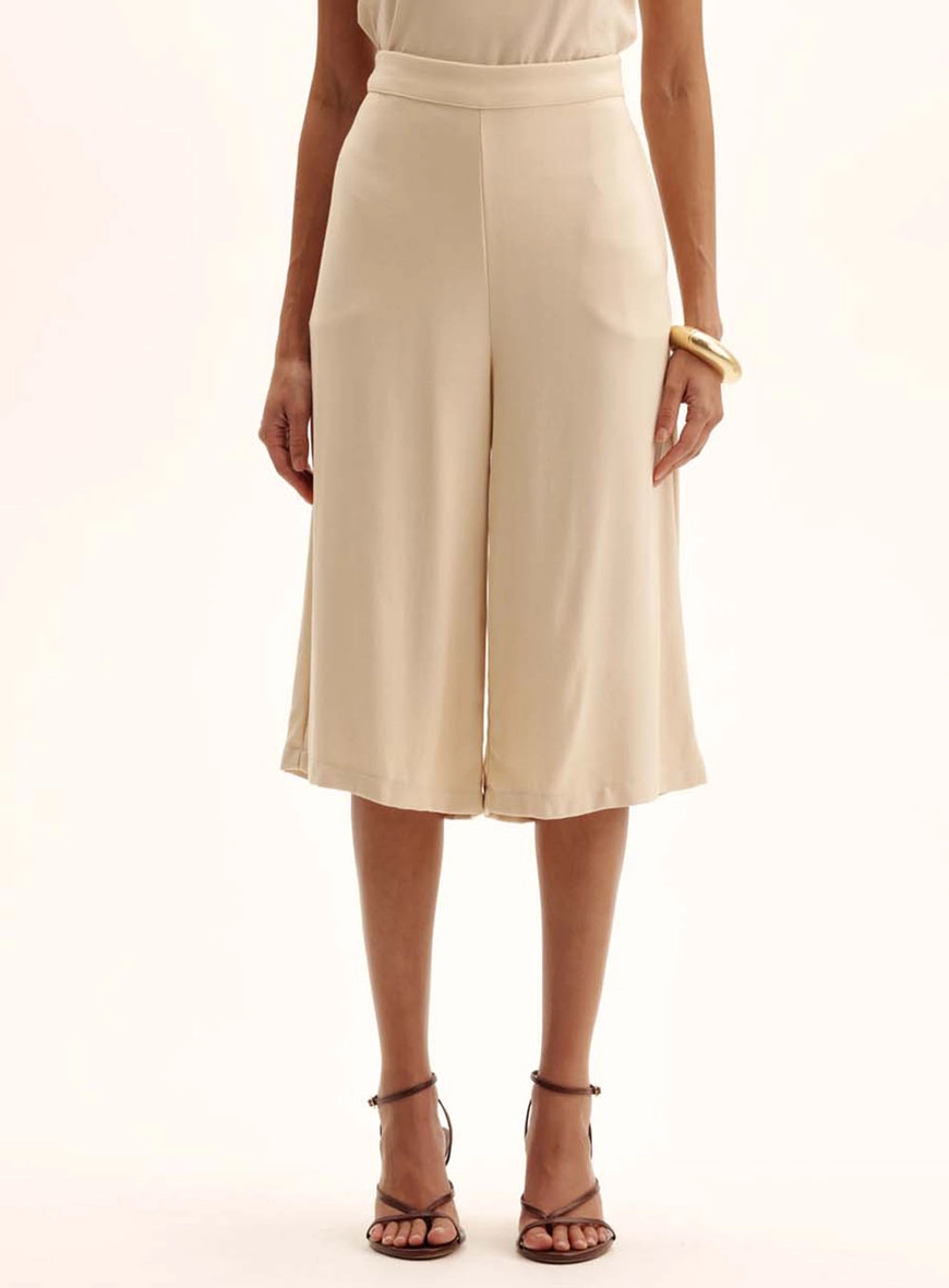 Calça Feminina Pantacourt Cós Alto Bege 2