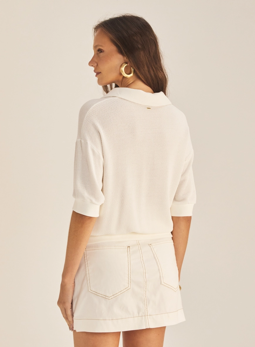 Blusa Feminina Oversized Gola Polo Off Shell 4