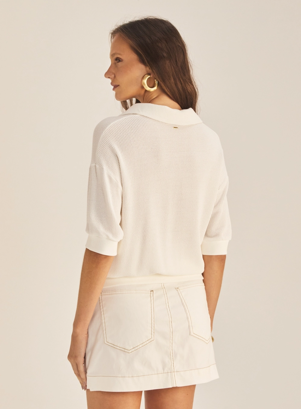 Blusa Feminina Oversized Gola Polo Off Shell 4