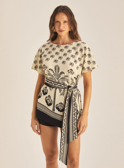 Blusa Feminina Over Com Faixa Estampa