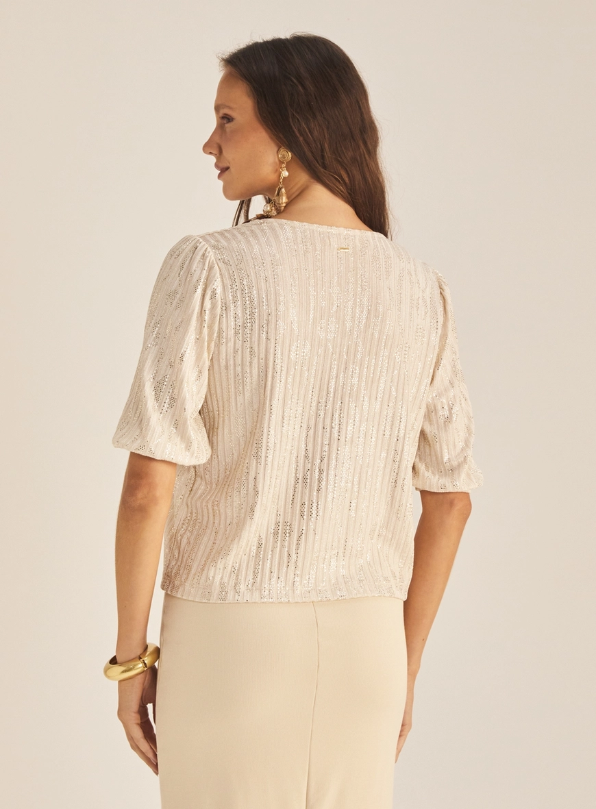 Blusa Feminina Godê Com Brilho Bege 4