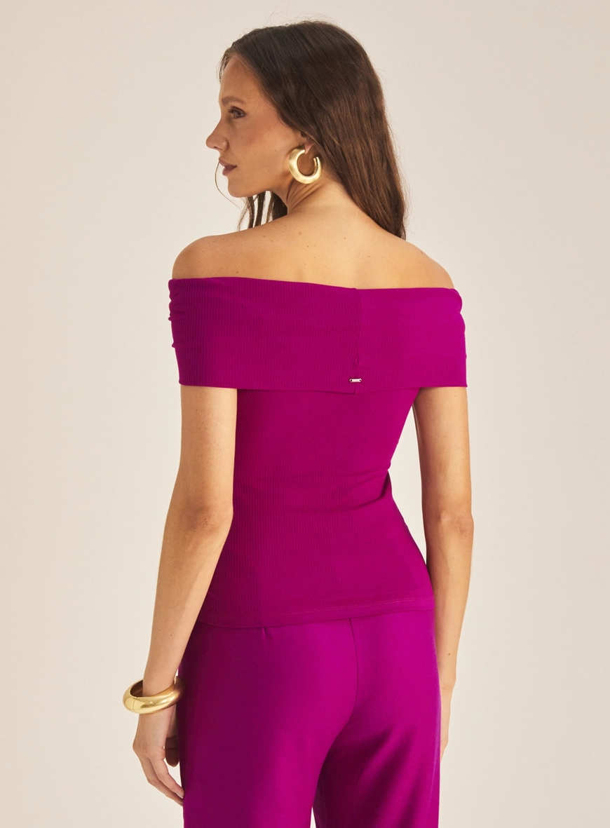 Blusa Feminina Slim Ombro A Ombro Canelada Roxo 4