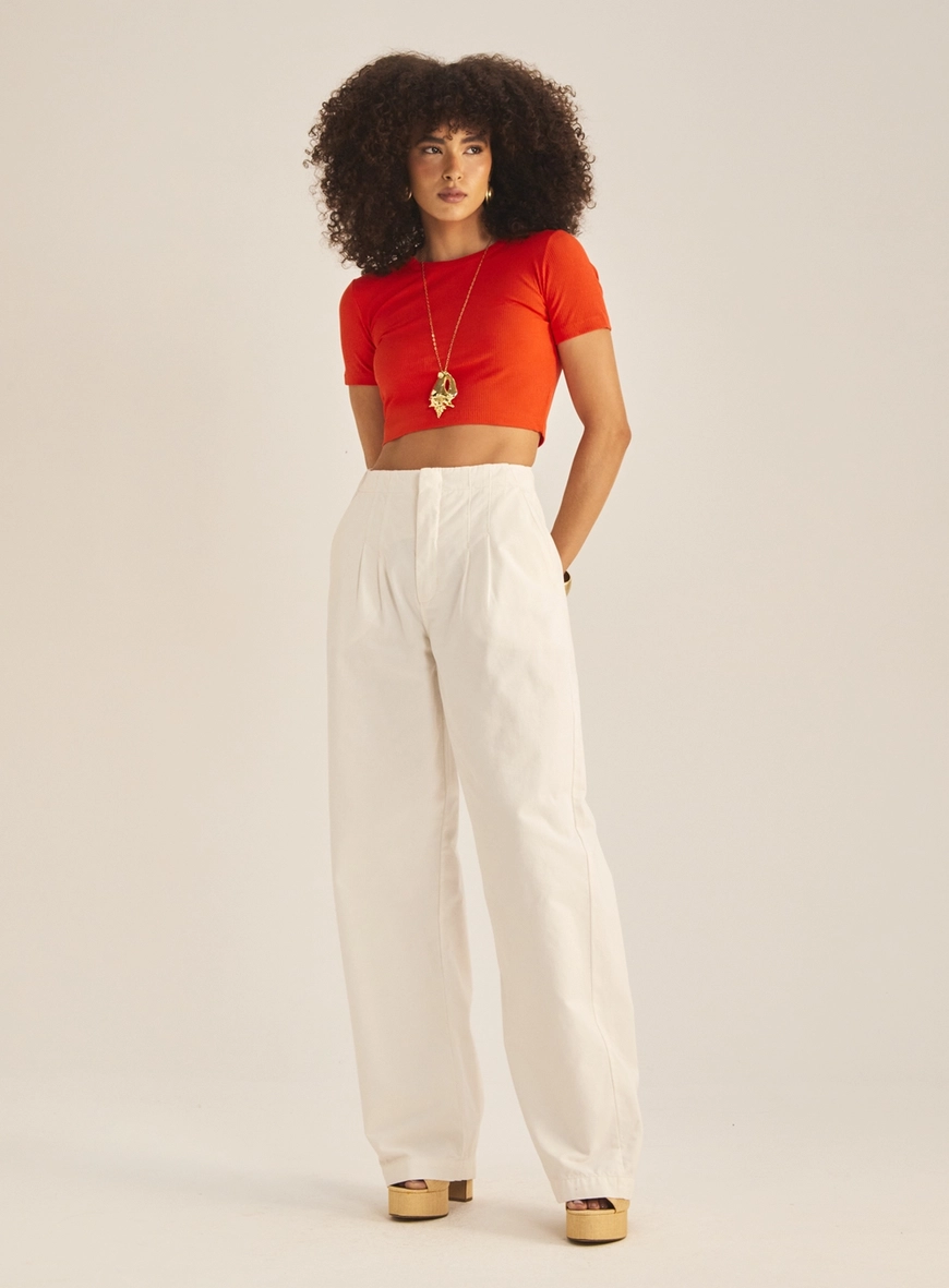 Blusa Feminina Slim Manga Curta Canelada Vermelho 1