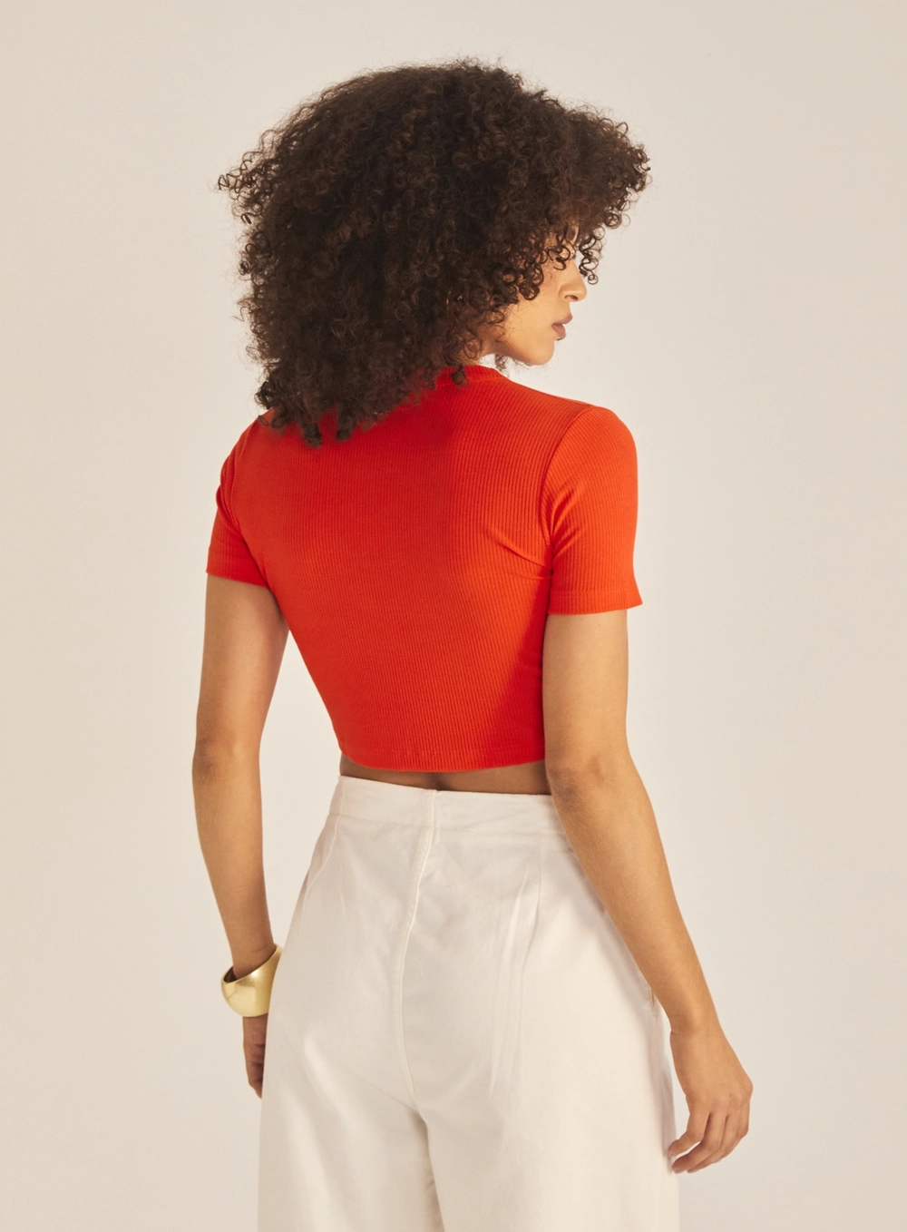 Blusa Feminina Slim Manga Curta Canelada Vermelho 4