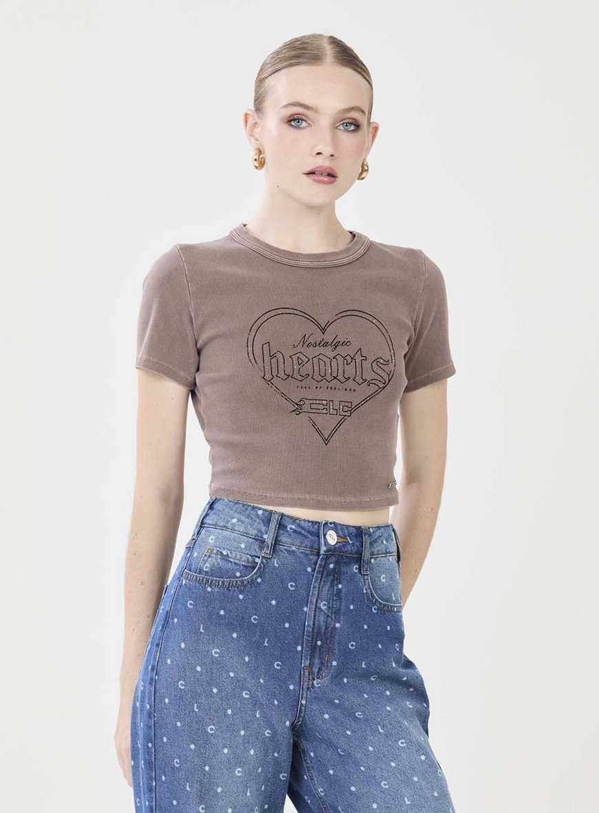 Camiseta Baby Look Canelada Estonada Marrom 2