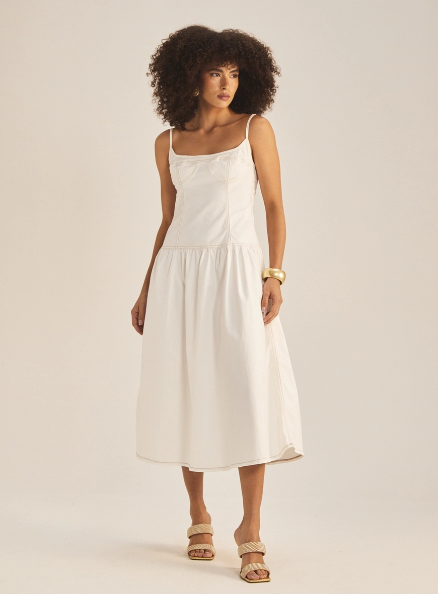 Vestido Slim Sarja Com Babado Off Shell 2