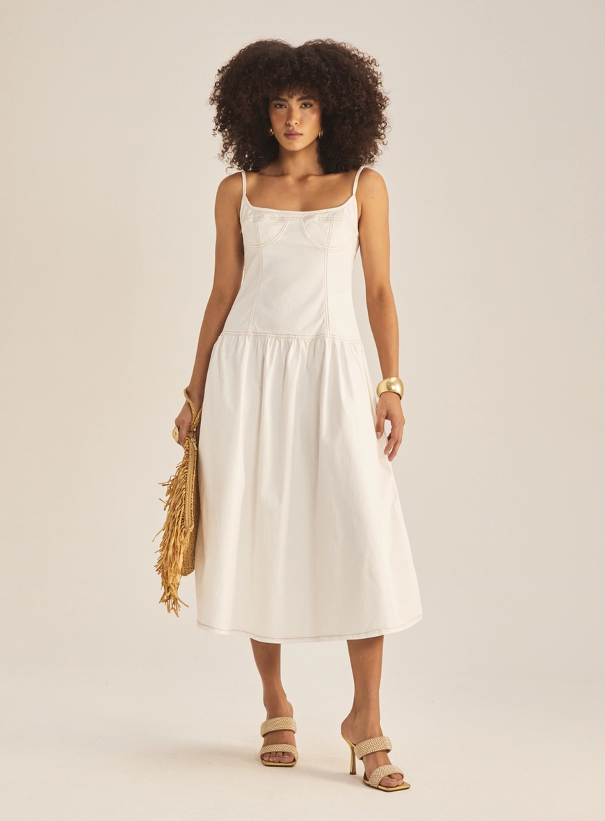 Vestido Slim Sarja Com Babado Off Shell 1