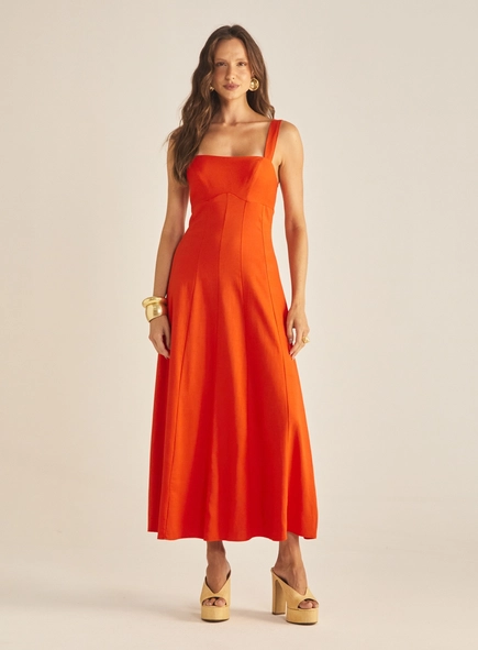 Vestido Slim Linho Fechamento Em Ziper