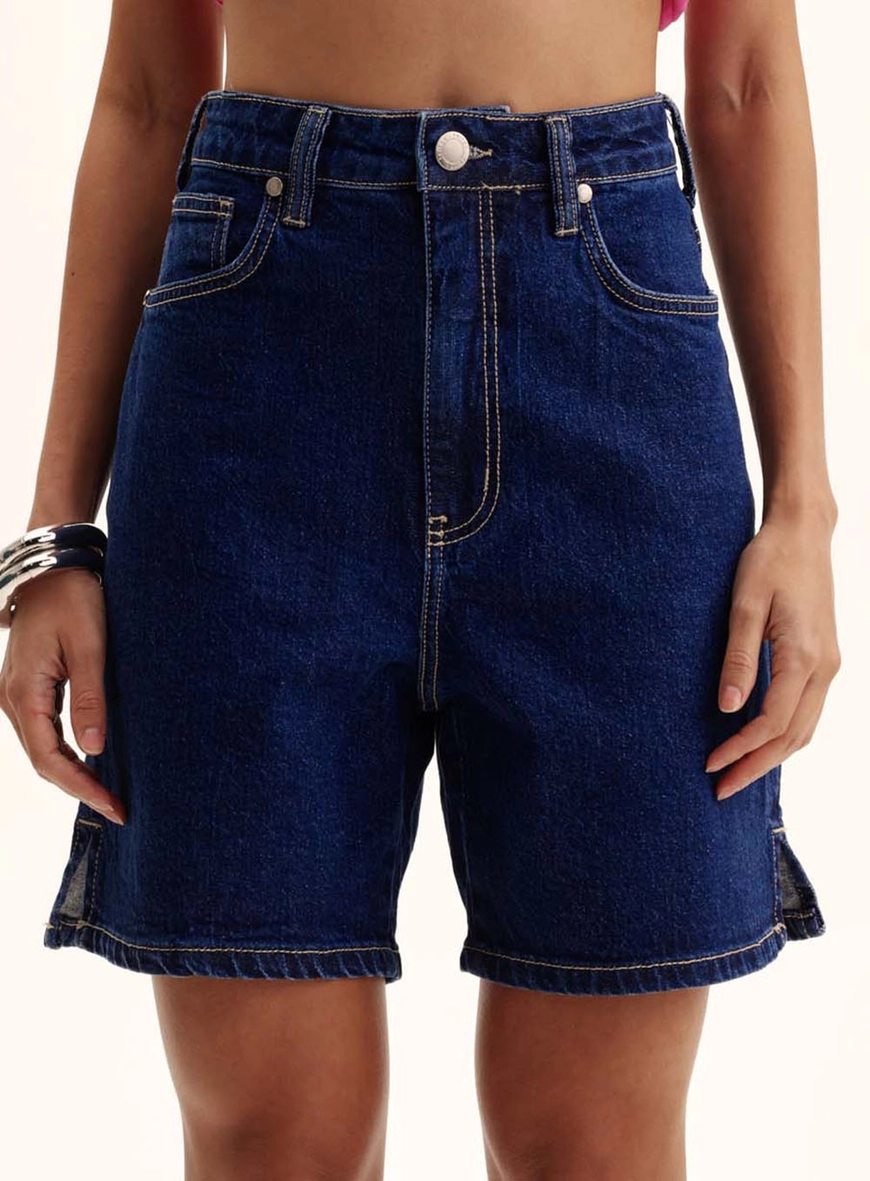 Bermuda Jeans Feminina Recortes Laterais - Anne Índigo 2