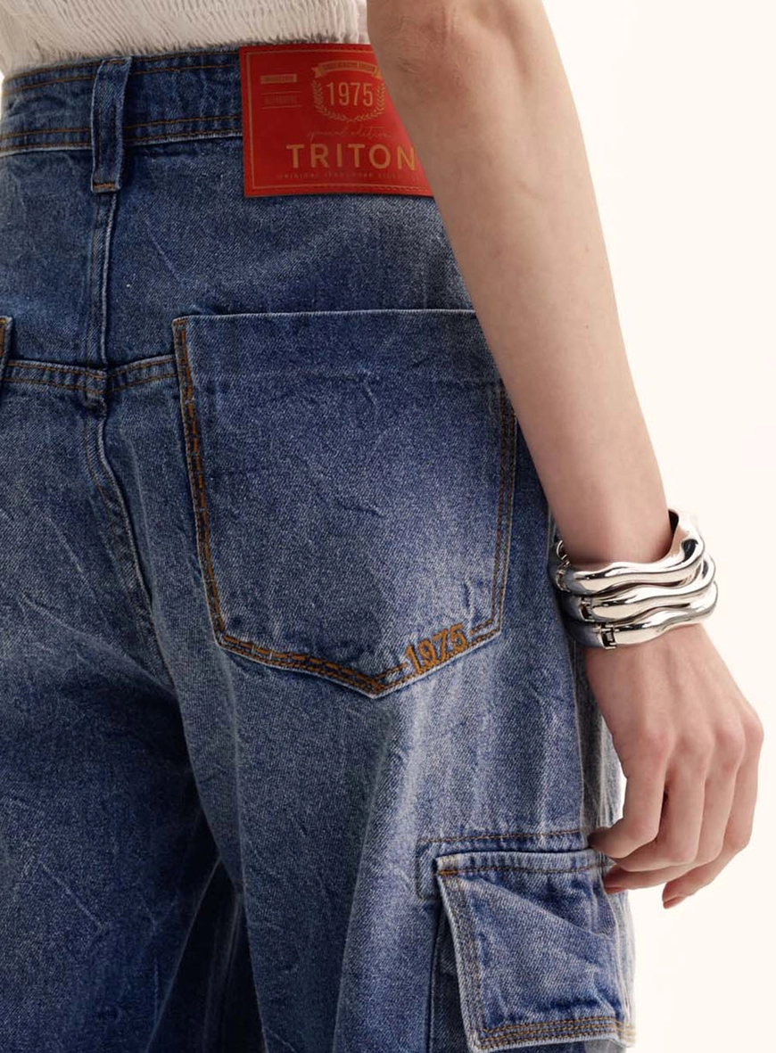 Bermuda Jeans Feminina Bolso Cargo Índigo 5