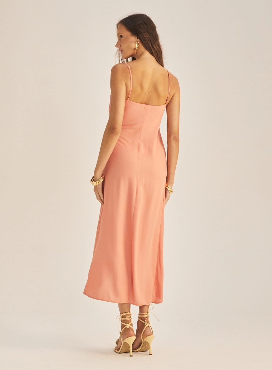 Vestido Comfort Com Sobreposição E Amarração Laranja 4