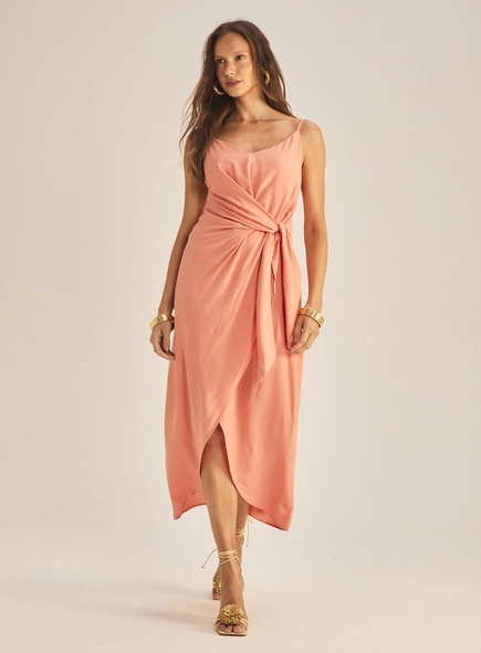 Vestido Comfort Com Sobreposição E Amarração