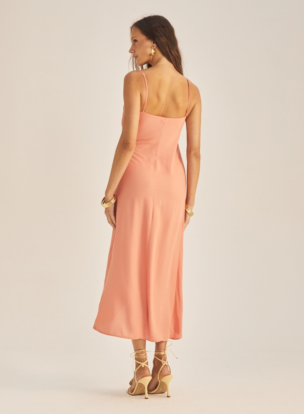 Vestido Comfort Com Sobreposição E Amarração Laranja 4