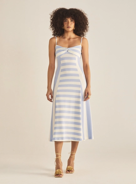 Vestido Slim Decote Com Torção Listrado