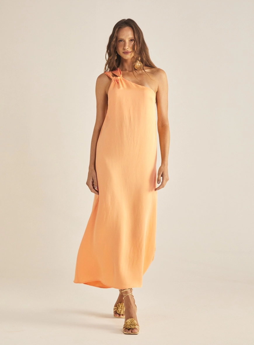 Vestido Comfort Ombro Só Com Alça Dupla Laranja 1