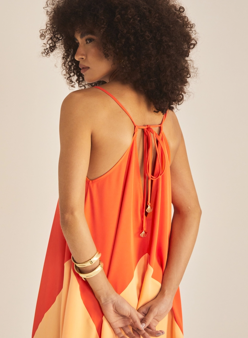 Vestido Longo Godê Com Amarração Laranja 3