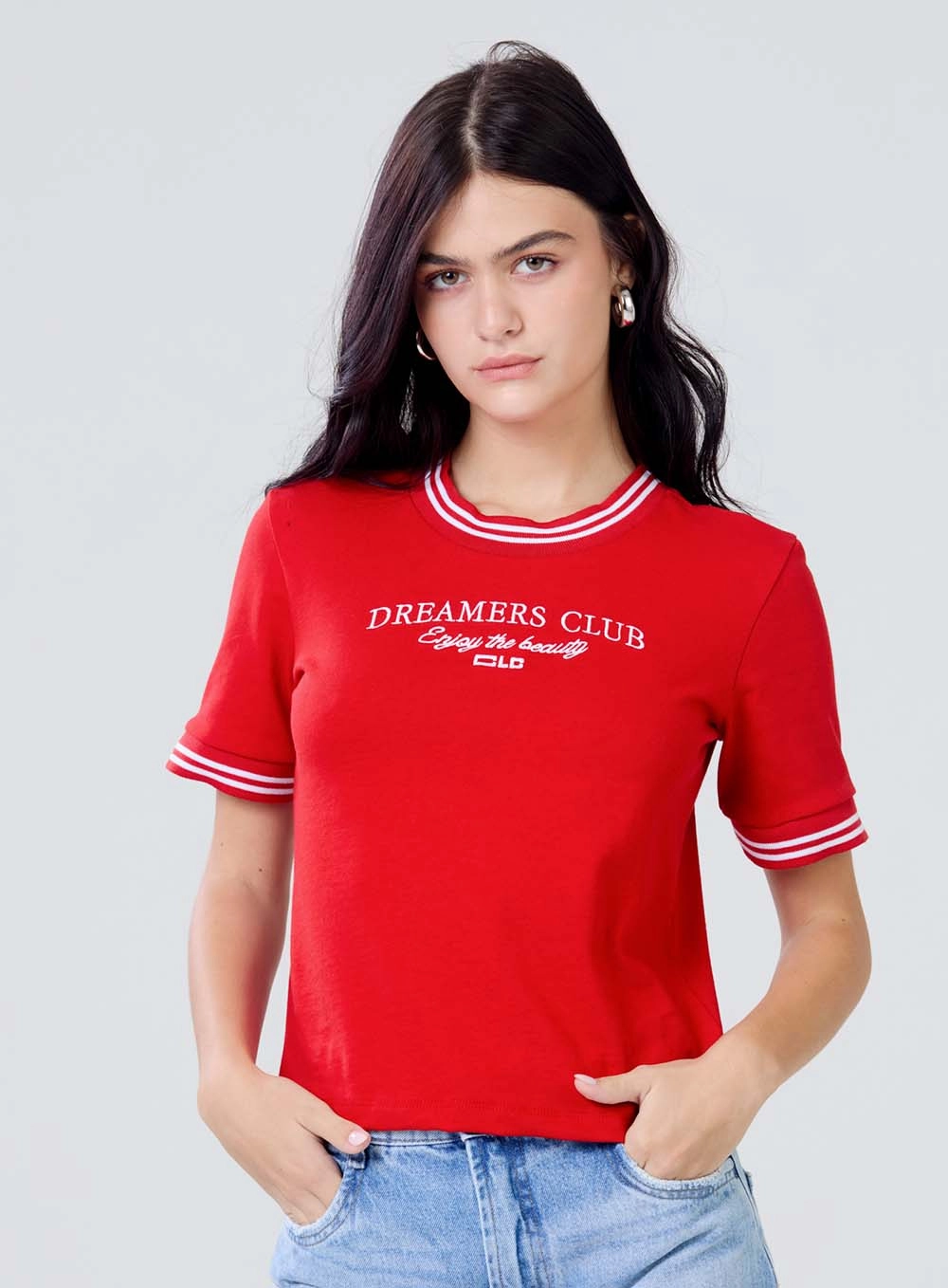 Camiseta Regular Com Gola De Retilínea Vermelho 2