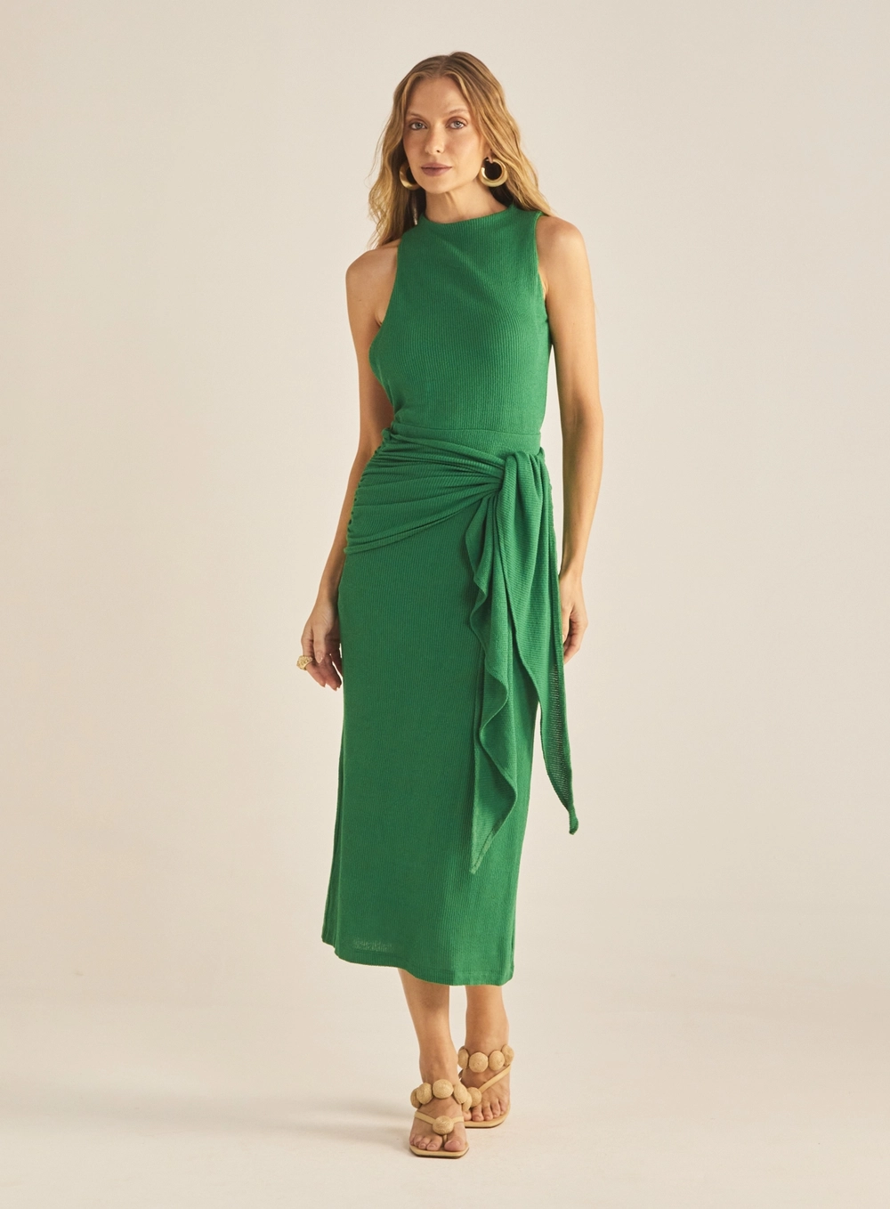 Vestido Slim Com Amarração E Recorte Verde 2
